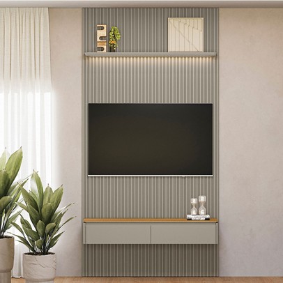 Painel para TV Até 60 Polegadas 2 Portas 1 Prateleira Ripado Tauri/Gris Fosco 810010301 - Linea Brasil