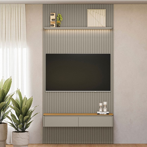 Painel para TV Até 60 Polegadas 2 Portas 1 Prateleira Ripado Tauri/Gris Fosco 810010301 - Linea Brasil