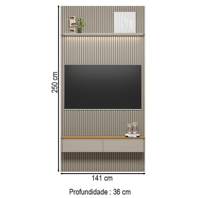 Painel para TV Até 60 Polegadas 2 Portas 1 Prateleira Ripado Tauri/Gris Fosco 810010301 - Linea Brasil