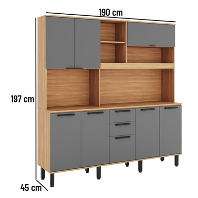 Cozinha Compacta Castanha 8 Portas 2 Gavetas Freijó/Cinza - Telasul