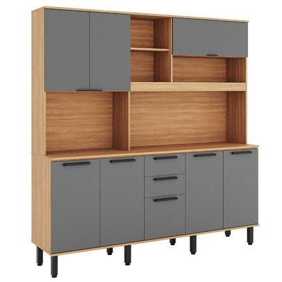 Cozinha Compacta Castanha 8 Portas 2 Gavetas Freijó/Cinza - Telasul