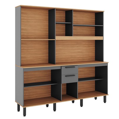 Cozinha Compacta Castanha 8 Portas 2 Gavetas Freijó/Cinza - Telasul