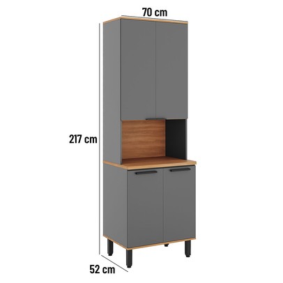 Paneleiro Castanha 4 Portas 3 Prateleiras Cinza/Freijó - Telasul