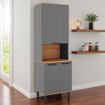 Paneleiro Castanha 4 Portas 3 Prateleiras Cinza/Freijó - Telasul