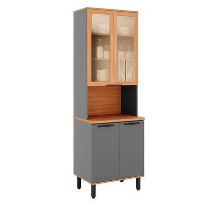 Paneleiro Castanha 4 Portas com Vidro Cinza/Freijó - Telasul