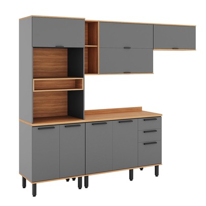 Cozinha Completa Castanha 9 Portas 2 Gavetas 915413 Cinza/Freijó - Telasul