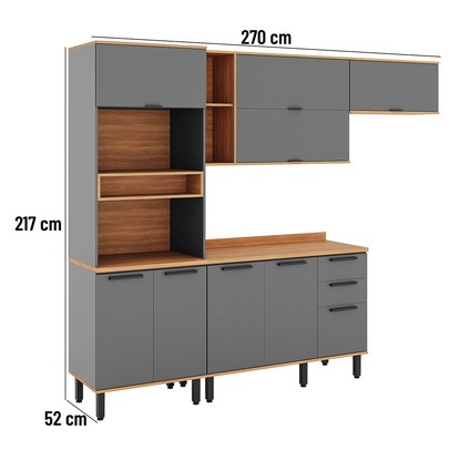 Cozinha Completa Castanha 9 Portas 2 Gavetas 915413 Cinza/Freijó - Telasul