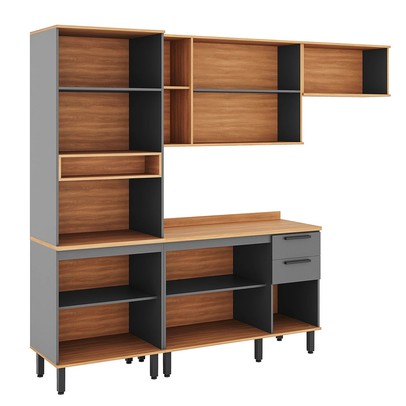 Cozinha Completa Castanha 9 Portas 2 Gavetas com Vidro Cinza/Freijó - Telasul