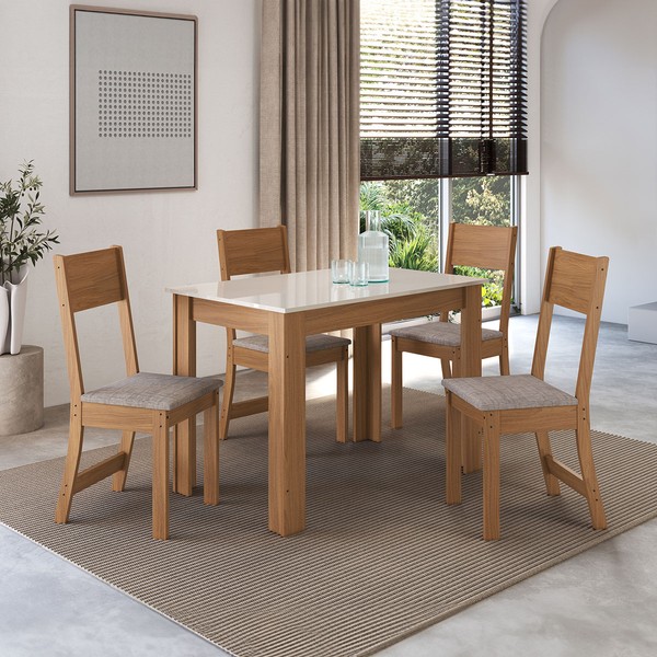 Mesa de Jantar 4 Lugares Astana Freijó/Off White - Pnr Móveis