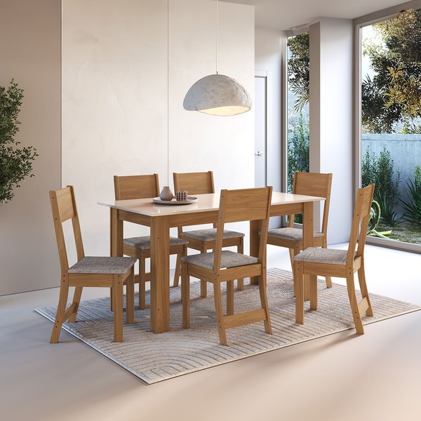 Mesa de Jantar 6 Lugares Astana Freijó/Off White - Pnr Móveis