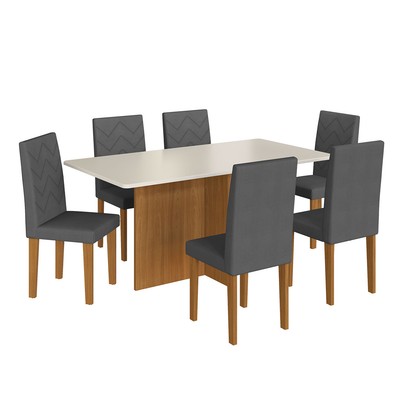 Mesa de Jantar 6 Lugares Dolphins Freijo/Off White/Grafite - Pnr Móveis