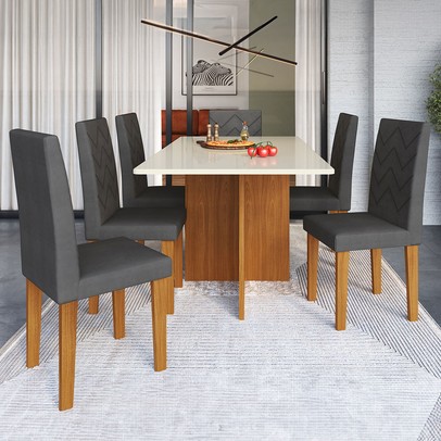 Mesa de Jantar 6 Lugares Dolphins Freijo/Off White/Grafite - Pnr Móveis