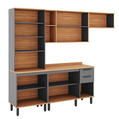 Cozinha Completa Castanha 10 Portas 2 Gavetas com Vidro Cinza/Freijó - Telasul