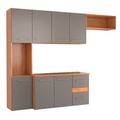 Armário de Cozinha com Balcão Maitê 7 Portas 2 Gaveta Cinamomo/Grafite - Panorama Móveis