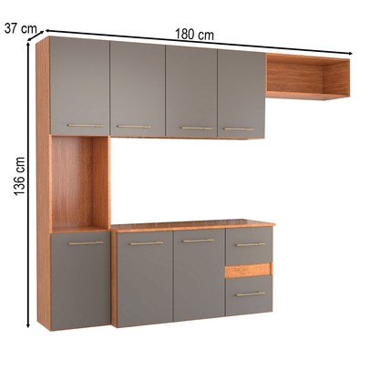 Armário de Cozinha com Balcão Maitê 7 Portas 2 Gaveta Cinamomo/Grafite - Panorama Móveis