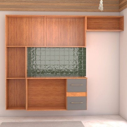 Armário de Cozinha com Balcão Maitê 7 Portas 2 Gaveta Cinamomo/Grafite - Panorama Móveis