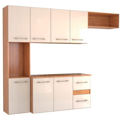 Armário de Cozinha com Balcão Maitê 7 Portas 2 Gaveta Cinamomo/Off White - Panorama Móveis