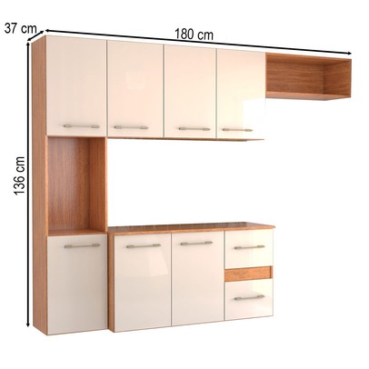 Armário de Cozinha com Balcão Maitê 7 Portas 2 Gaveta Cinamomo/Off White - Panorama Móveis