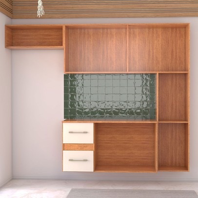 Armário de Cozinha com Balcão Maitê 7 Portas 2 Gaveta Cinamomo/Off White - Panorama Móveis