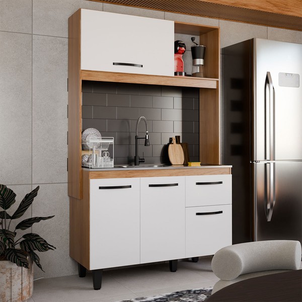 Cozinha Compacta Isis 4 Portas 1 Gaveta Freijó/Branco - Panorama Móveis