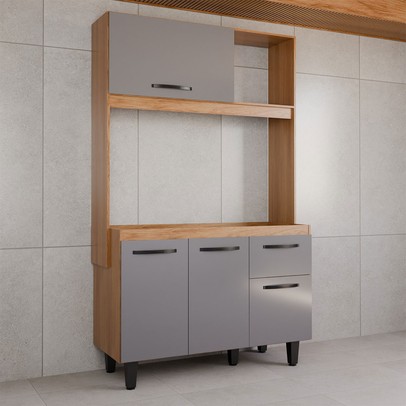 Cozinha Compacta Isis 4 Portas 1 Gaveta Freijó/Cinza - Panorama Móveis