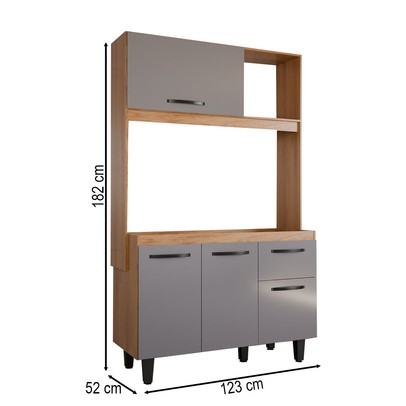 Cozinha Compacta Isis 4 Portas 1 Gaveta Freijó/Cinza - Panorama Móveis