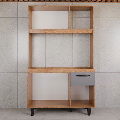 Cozinha Compacta Isis 4 Portas 1 Gaveta Freijó/Cinza - Panorama Móveis