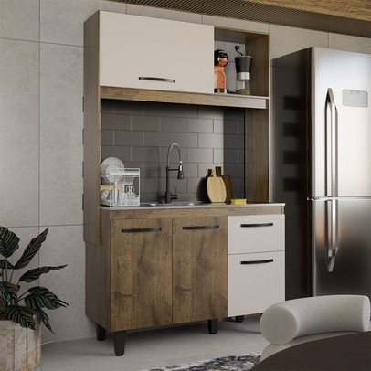 Cozinha Compacta Isis 4 Portas 1 Gaveta Itauba/Off White - Panorama Móveis