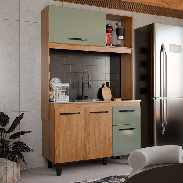 Cozinha Compacta Isis 4 Portas 1 Gaveta Freijó/Oliva - Panorama Móveis