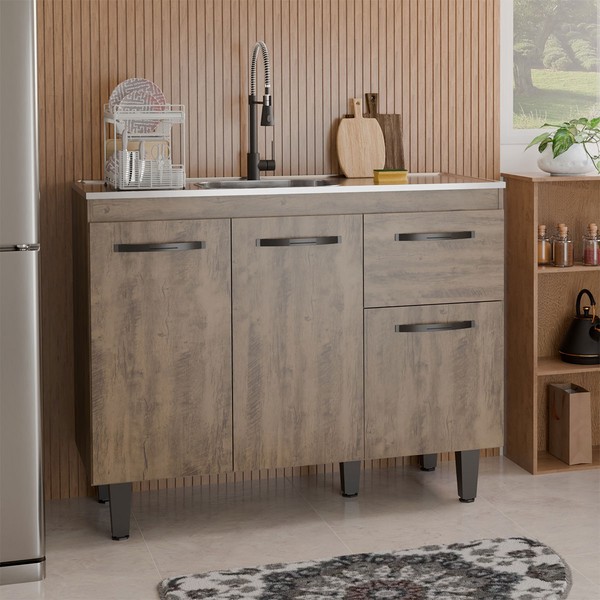 Balcão de Cozinha para Pia Letícia 3 Portas 1 Gaveta Itauba - Panorama Móveis