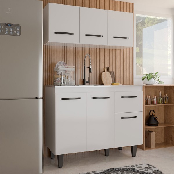 Armário de Cozinha Letícia 6 Portas 1 Gaveta Branco - Panorama Móveis