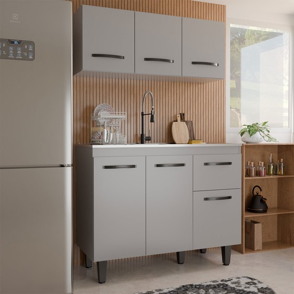 Armário de Cozinha Letícia 6 Portas 1 Gaveta Cinza - Panorama Móveis