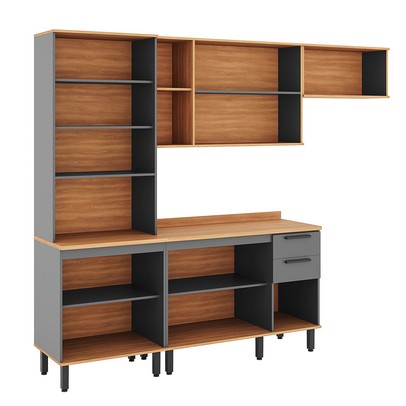 Cozinha Completa Castanha 10 Portas 2 Gavetas com Vidro Ripado Cinza/Freijó 915428 - Telasul