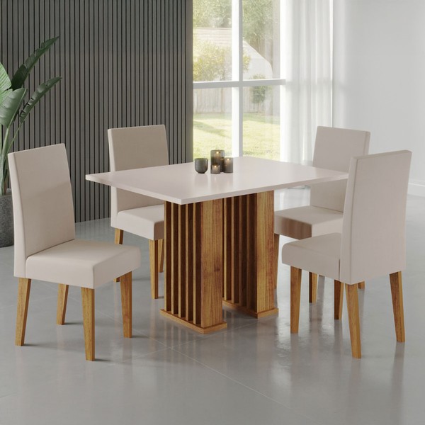 Mesa de Jantar 4 Lugares Arezo Ripado Mel/Blonde/Pastel - Viero Móveis
