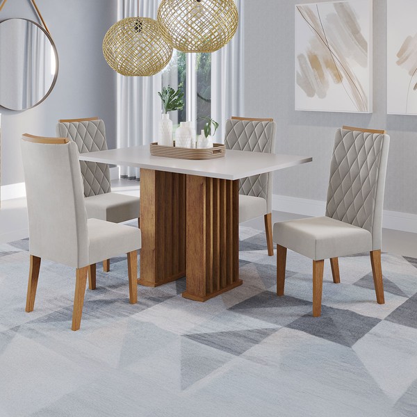 Mesa de Jantar 4 Lugares Concept Ripado Mel/Blonde/Pastel - Viero Móveis