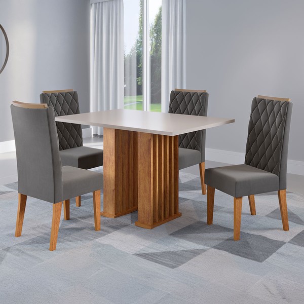 Mesa de Jantar 4 Lugares Concept Ripado Mel/Blonde/Cinza - Viero Móveis