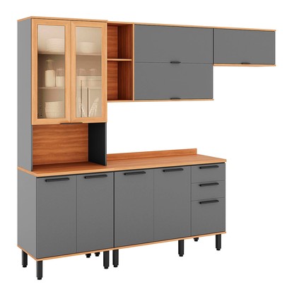 Cozinha Completa Castanha 10 Portas 2 Gavetas com Vidro 915429 Cinza/Freijó - Telasul