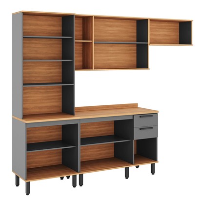 Cozinha Completa Castanha 10 Portas 2 Gavetas com Vidro 915429 Cinza/Freijó - Telasul