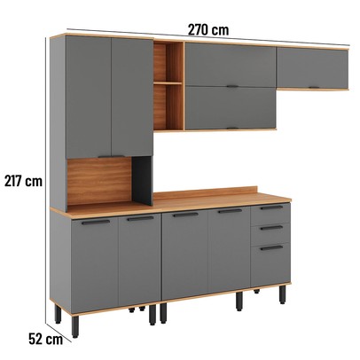 Cozinha Completa Castanha 10 Portas 2 Gavetas 915433 Cinza/Freijó - Telasul