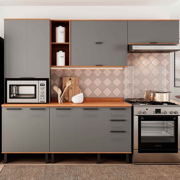 Cozinha Completa Castanha 10 Portas 2 Gavetas 915433 Cinza/Freijó - Telasul