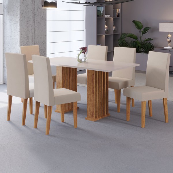 Mesa de Jantar 6 Lugares Luxe Ripado Mel/Blonde/Pastel - Viero Móveis