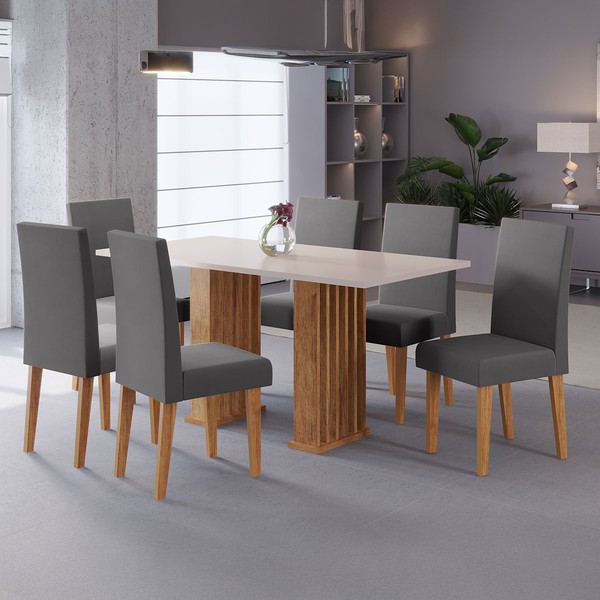 Mesa de Jantar 6 Lugares Ripado Luxe Mel/Blonde/Cinza - Viero Móveis