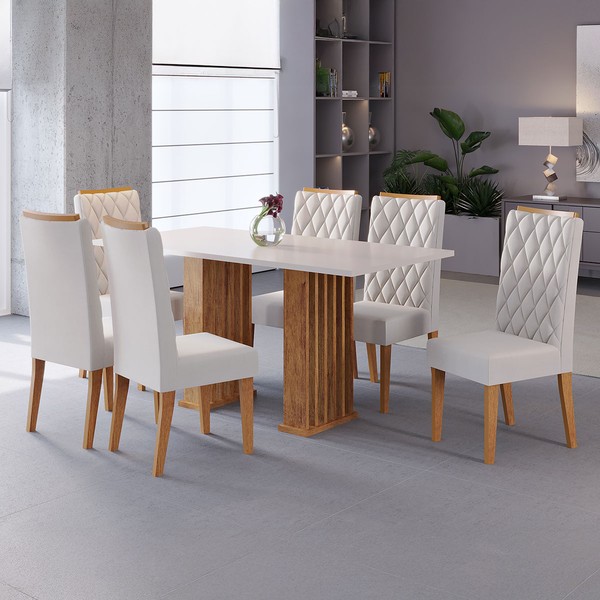 Mesa de Jantar 6 Lugares Azura Ripado Mel/Blonde/Pastel - Viero Móveis