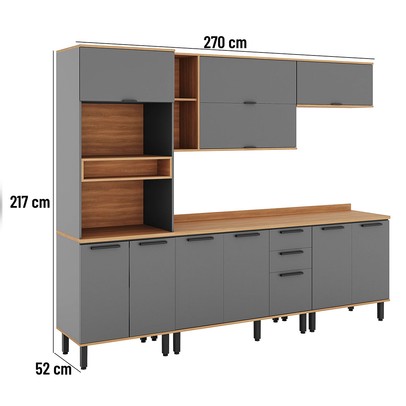 Cozinha Completa Castanha 11 Portas 2 Gavetas 915443 Cinza/Freijó - Telasul