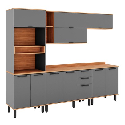 Cozinha Completa Castanha 11 Portas 2 Gavetas 915443 Cinza/Freijó - Telasul