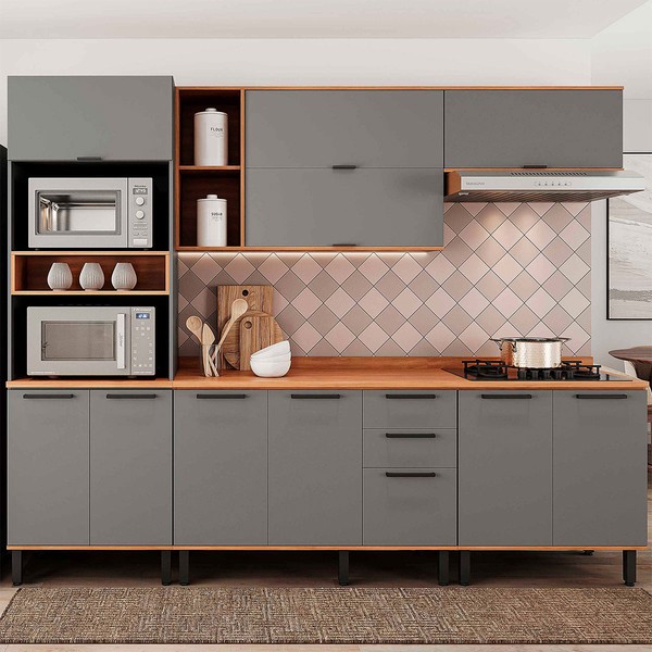 Cozinha Completa Castanha 11 Portas 2 Gavetas 915443 Cinza/Freijó - Telasul