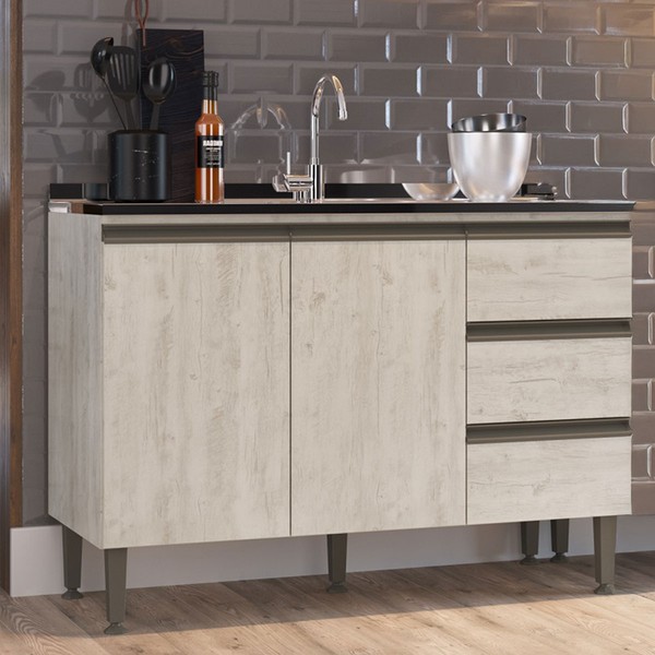 Balcão de Cozinha Greta 2 Portas 3 Gavetas Crema - Irm Móveis