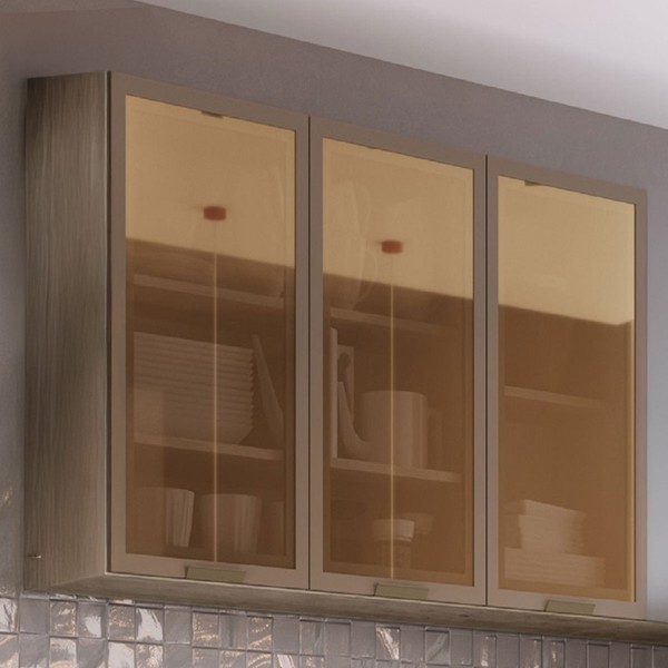 Armário Aéreo Cozinha Greta 3 Portas com Vidro Crema - Irm Móveis