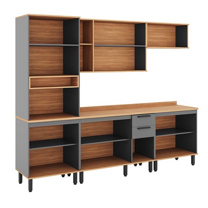 Cozinha Completa Castanha 11 Portas 2 Gavetas com Vidro 915445 Cinza/Freijó - Telasul