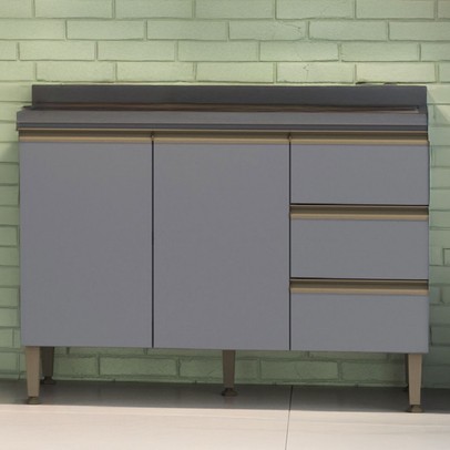 Balcão de Cozinha Greta 2 Portas 3 Gavetas Cinza - Irm Móveis